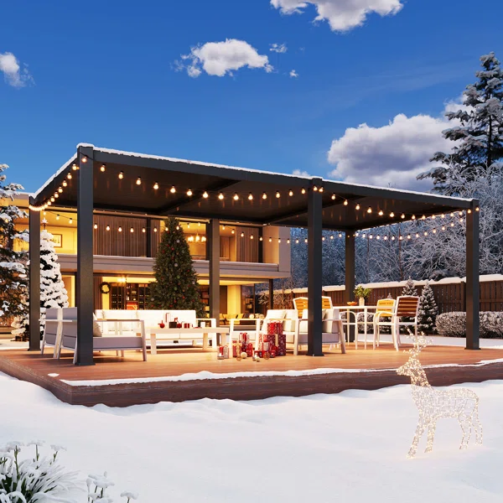 20+Ft.+W+x+10+Ft.+D+Outdoor+Louvered+Pergola+Metal+Pergola+With+Adjustable+Roof-122513652