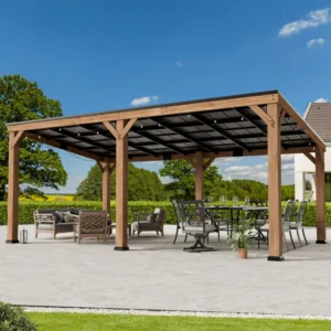 Maple 12 Ft. X 20 Ft. Premium Cedar Wood Patio Gazebo With Slope Hard Top Galvanized Steel Roof Pavilion